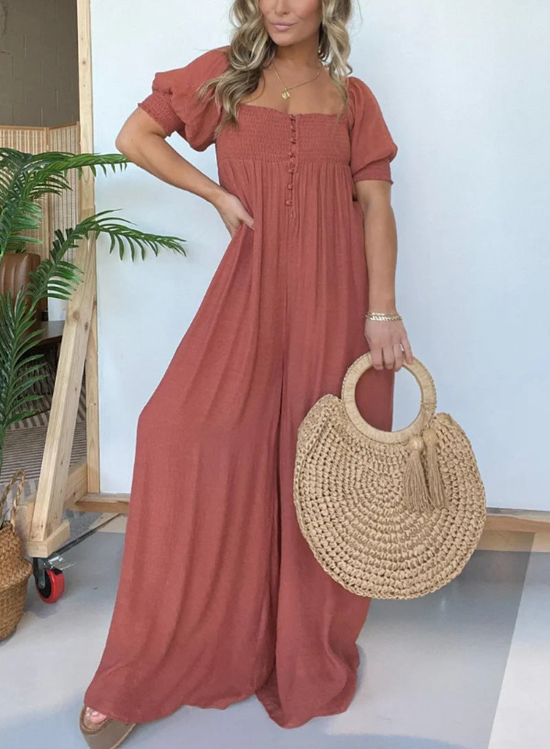 Modegeist Damen Jumpsuit: lässig, schmale Träger, Knopfdetail