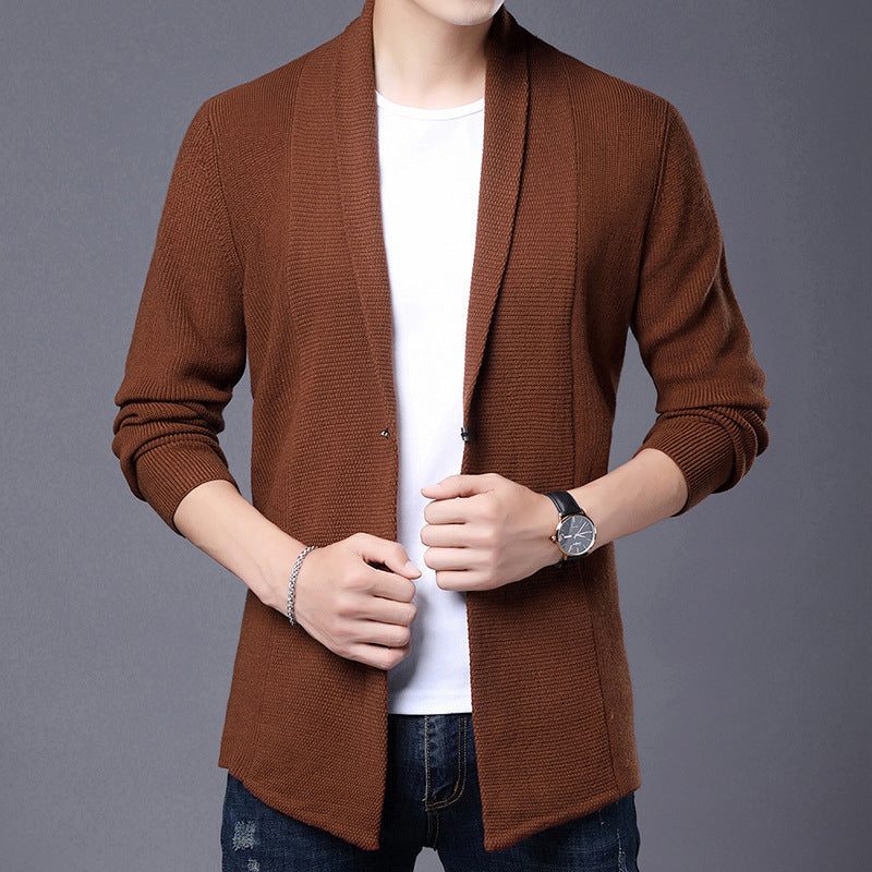 Herren Langarm Strickjacke mit modernem Schalkragen und asymmetrischem Saum ModeGeist