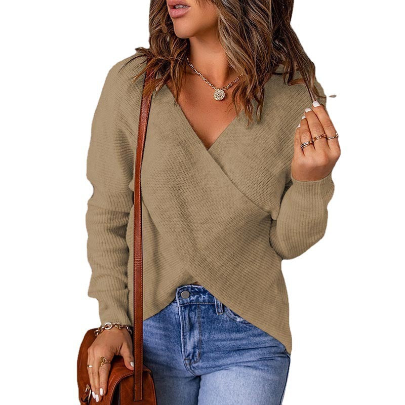 Damen Wickelpullover im modernen Rippstrickdesign ModeGeist