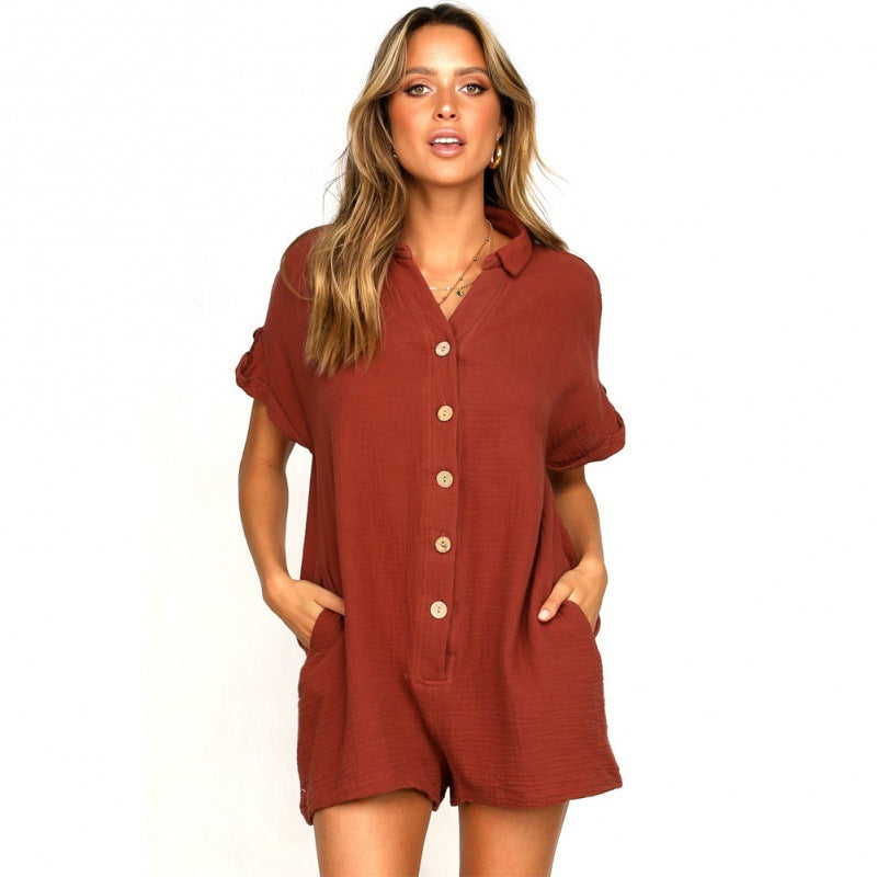 Modischer Damen-Kurzoverall mit Knöpfen und Taschen