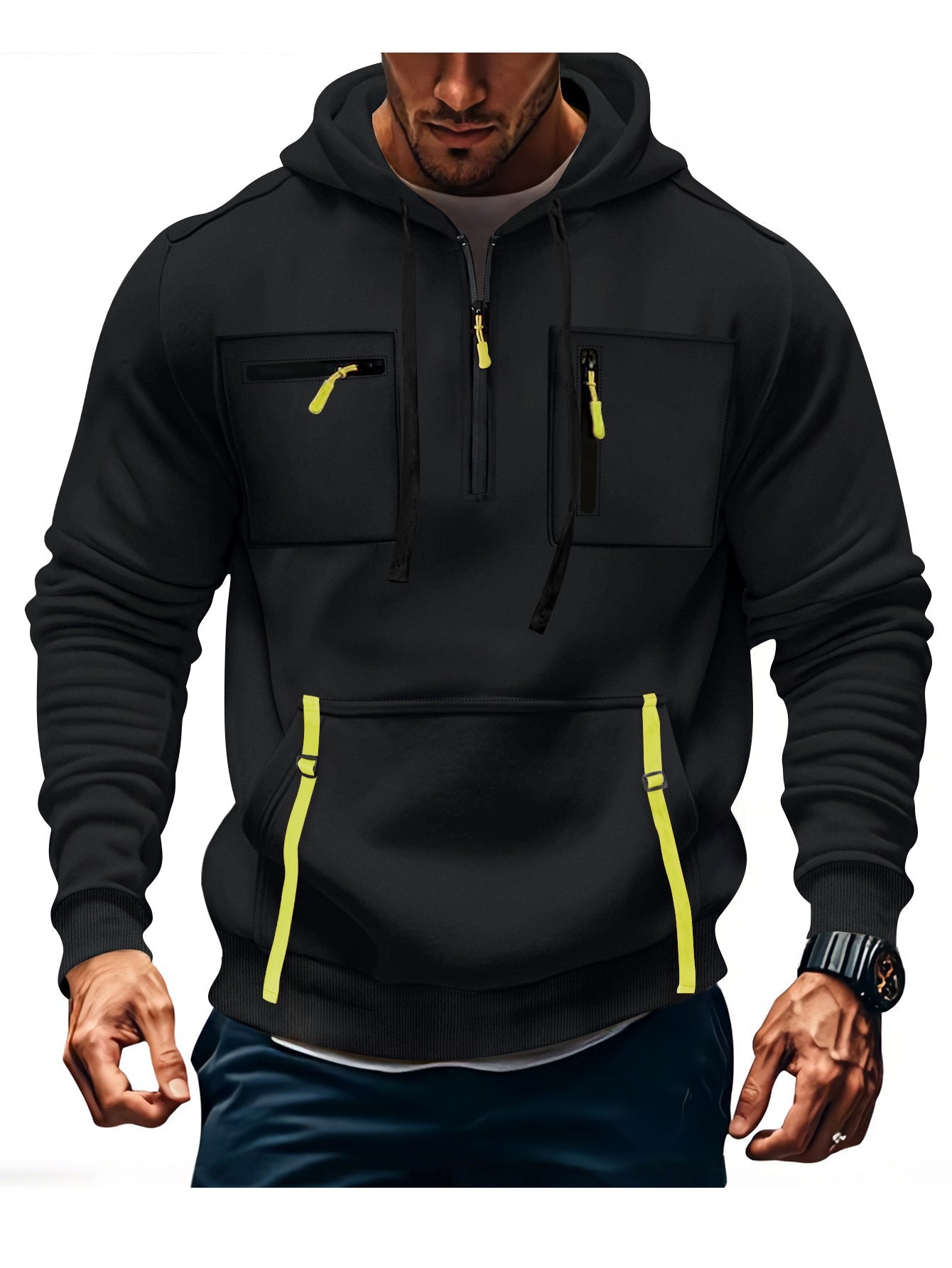 Herren modischer Kapuzenpullover mit funktionalen Reißverschlusstaschen ModeGeist