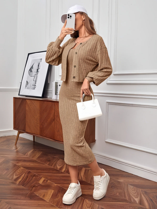 Damen Strick-Outfit mit Knopfleiste und Bündchen ModeGeist
