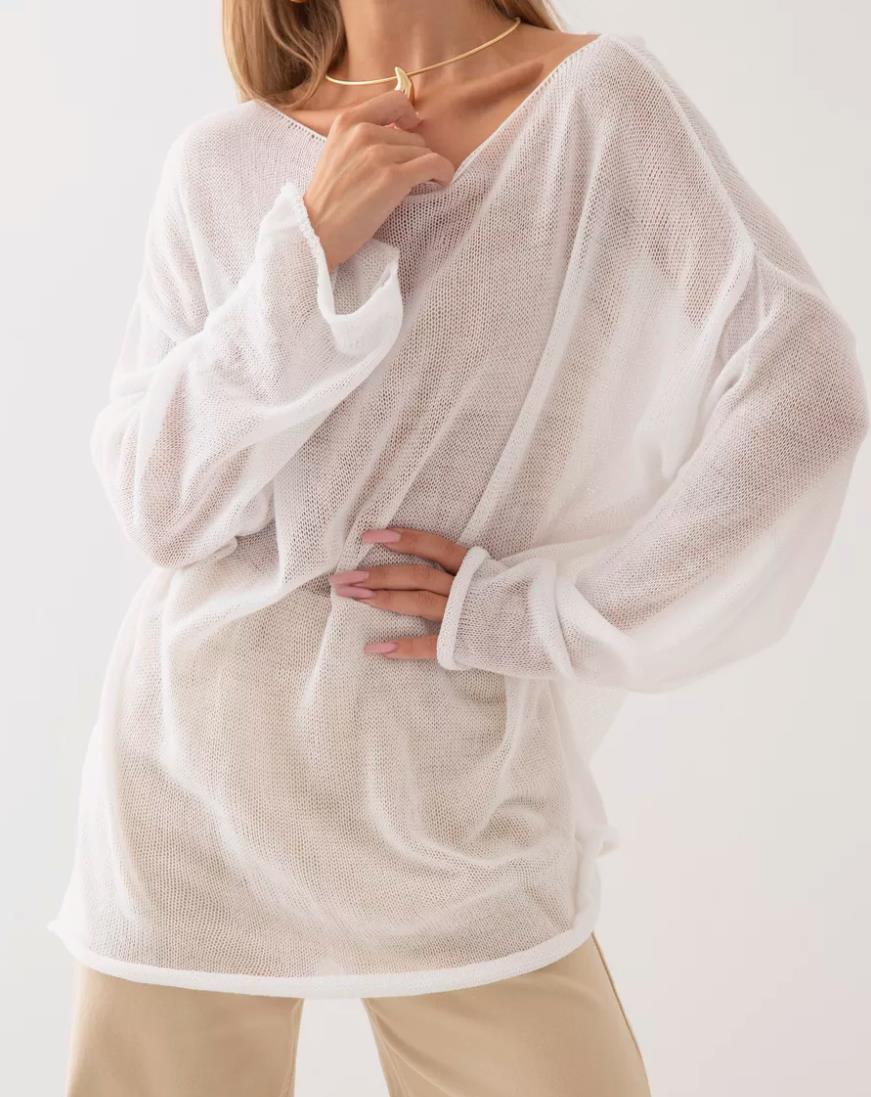 Damen luftiger Oversize-Strickpullover mit weitem Schnitt und transparentem Gewebe ModeGeist