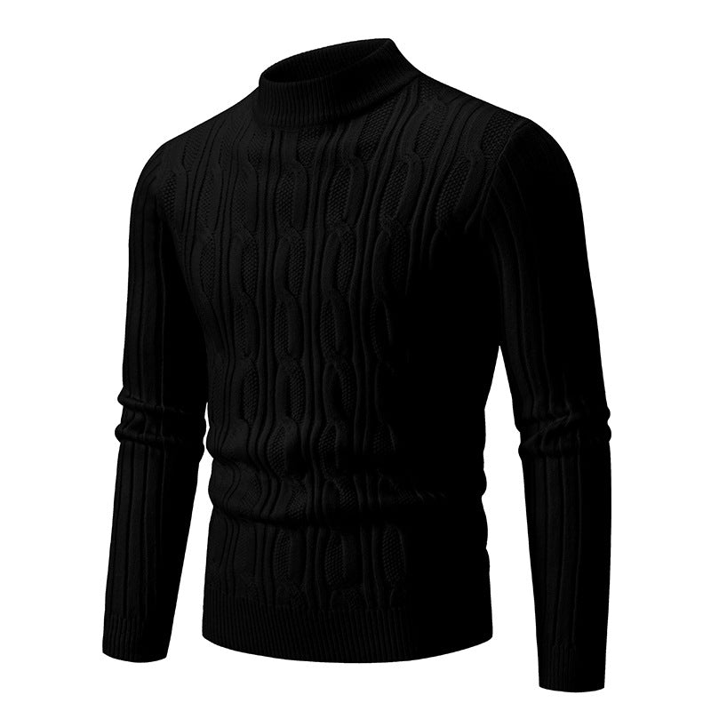 Herren Strickpullover mit magnetischem Zopfmuster und hohem Kragen ModeGeist