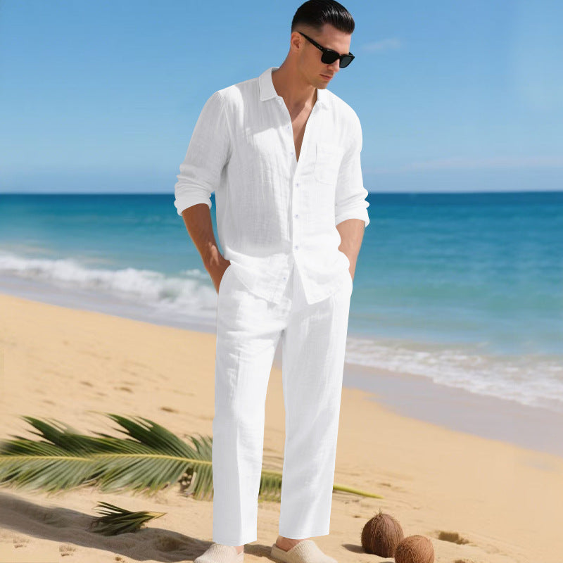 Herren leichtes Leinen-Outfit mit stilvollem Hemd und eleganter Hose ModeGeist