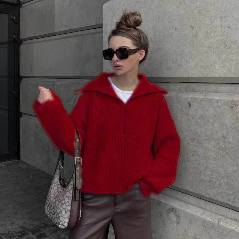 ModeGeist | Rippstrickpullover mit Reißverschluss Weich und Warm Lässig Schick