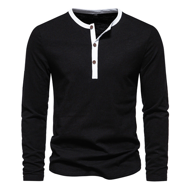 Herren langärmliges Henley-Shirt mit kontrastierendem Kragen ModeGeist