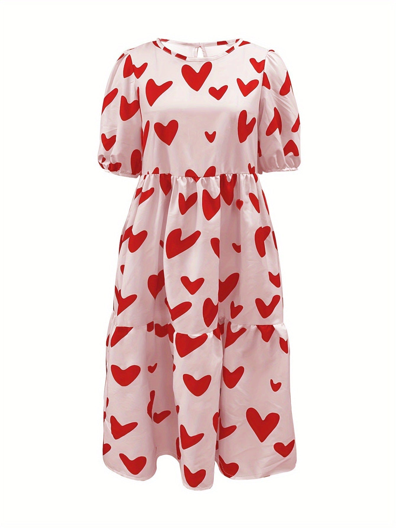 Damen Minikleid mit modernem Herzmuster und luftigen Ärmeln ModeGeist