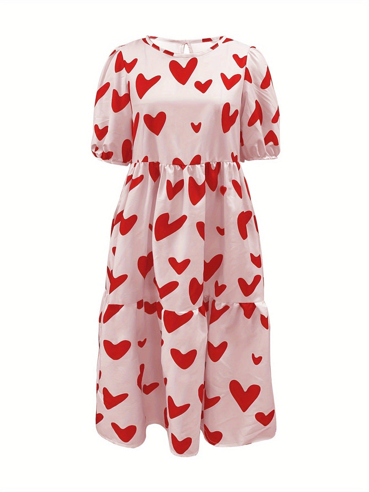 Damen Minikleid mit modernem Herzmuster und luftigen Ärmeln ModeGeist