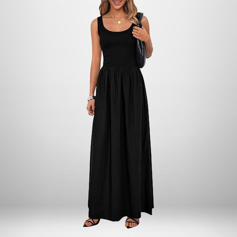 Langes Damenkleid mit elastischer Taille und schmalen Trägern von MODEGEIST