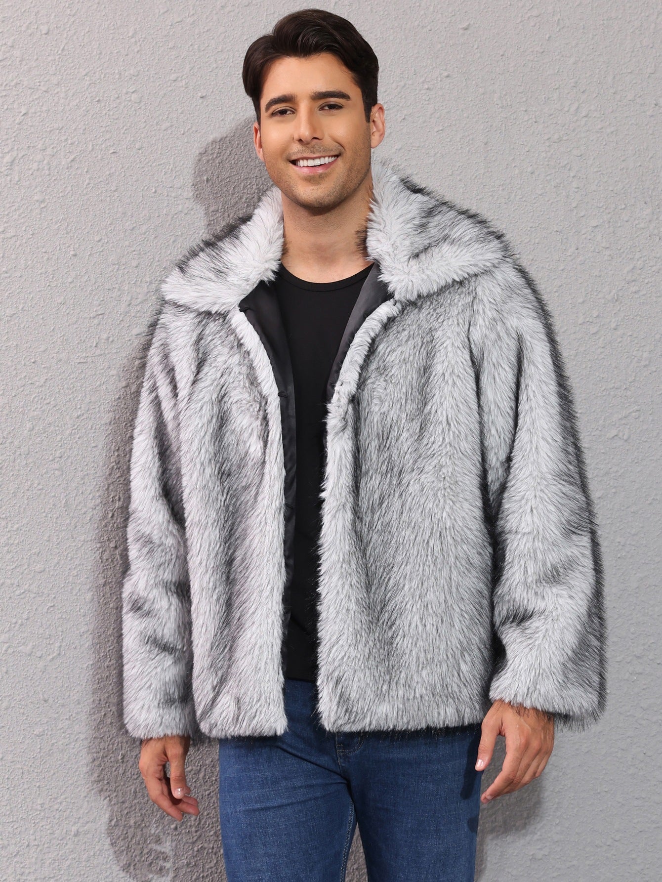 Herren Luxuriöse Kunstpelzjacke mit breitem Revers ModeGeist