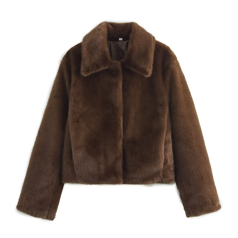 Damen Kurze Kunstfelljacke mit elegantem Kragen und zusätzlichem Komfort ModeGeist