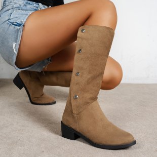 Damen Elegante Stiefel aus weichem Wildleder mit modischen Knopfdetails ModeGeist