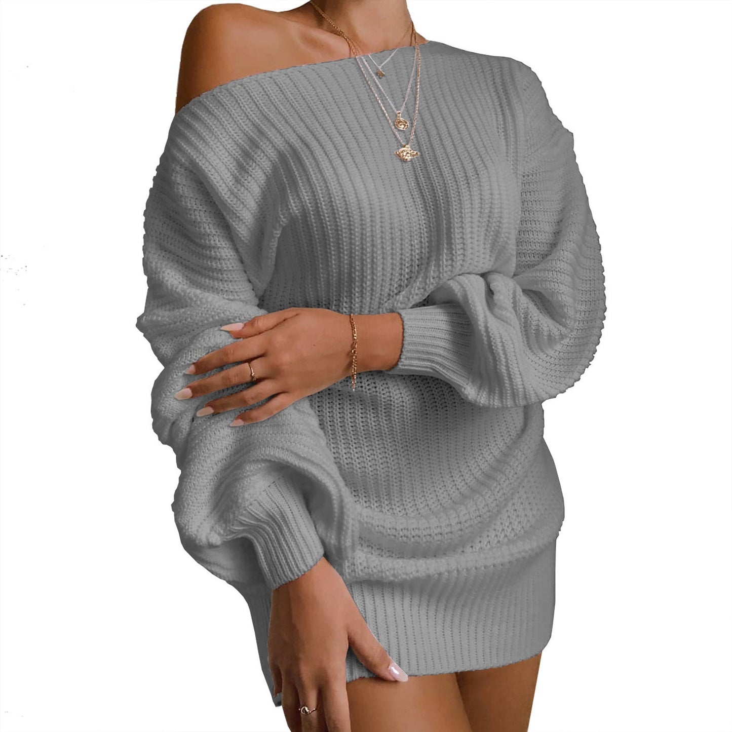 Damen Oversized Strickkleid mit offener Schulter und lässigem Schnitt ModeGeist