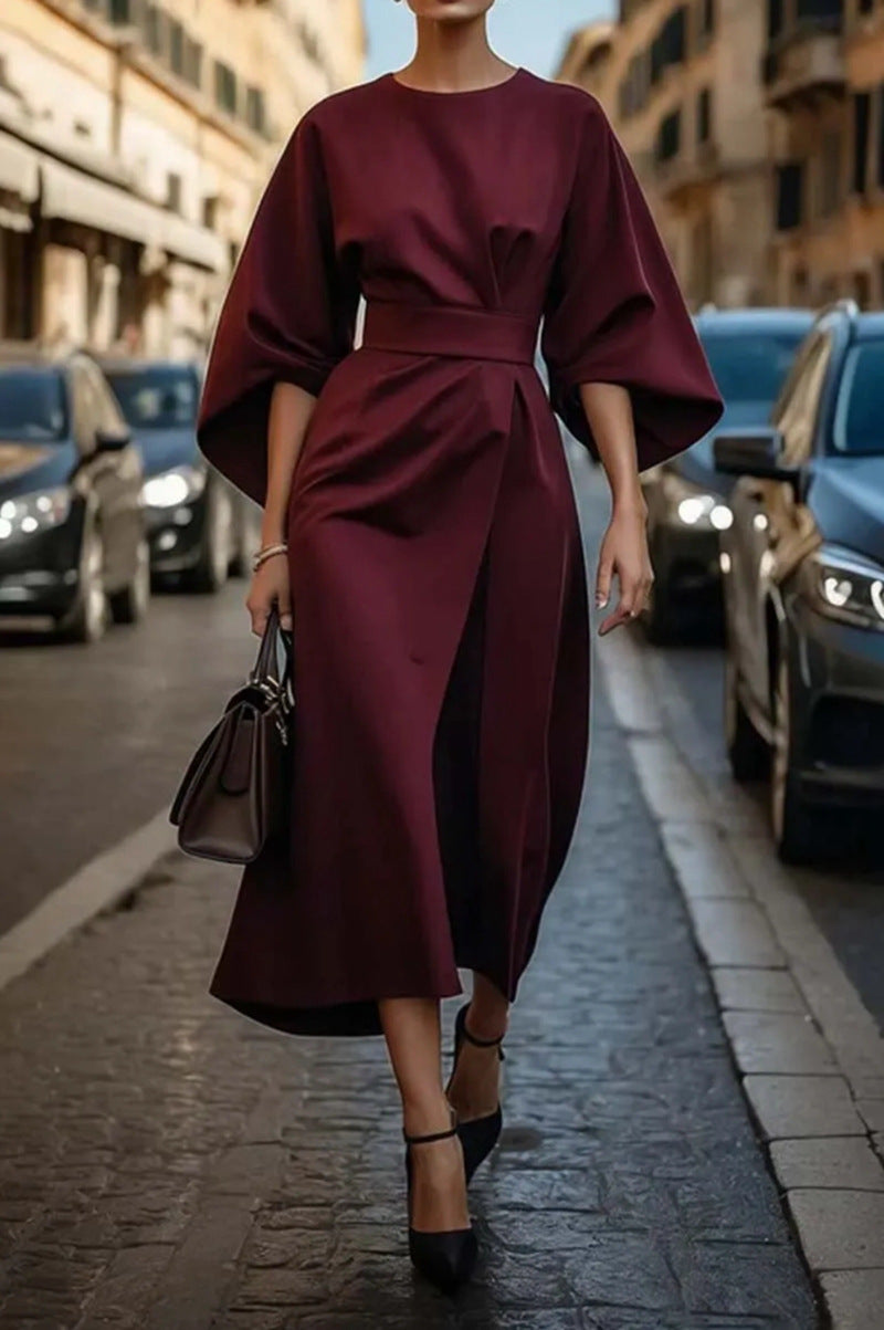 Damen elegantes Maxikleid mit Ballonärmel und tailliertem Schnitt ModeGeist
