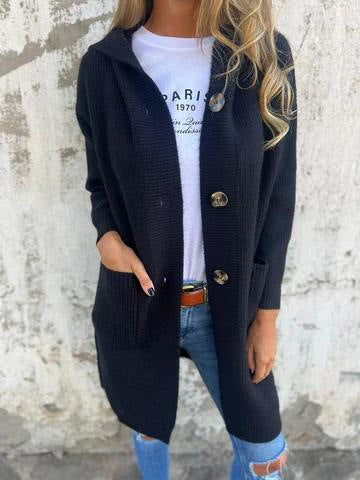 Damen Lange Strickjacke mit hochwertiger Rippstruktur und eleganten Knöpfen ModeGeist