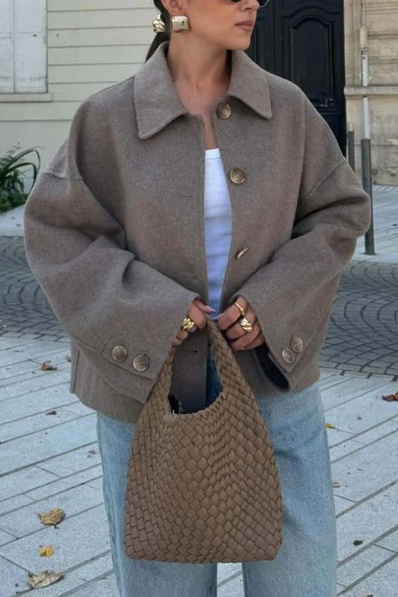 Damen Modische Oversized-Wolljacke mit Knopfdetails und weitem Schnitt ModeGeist