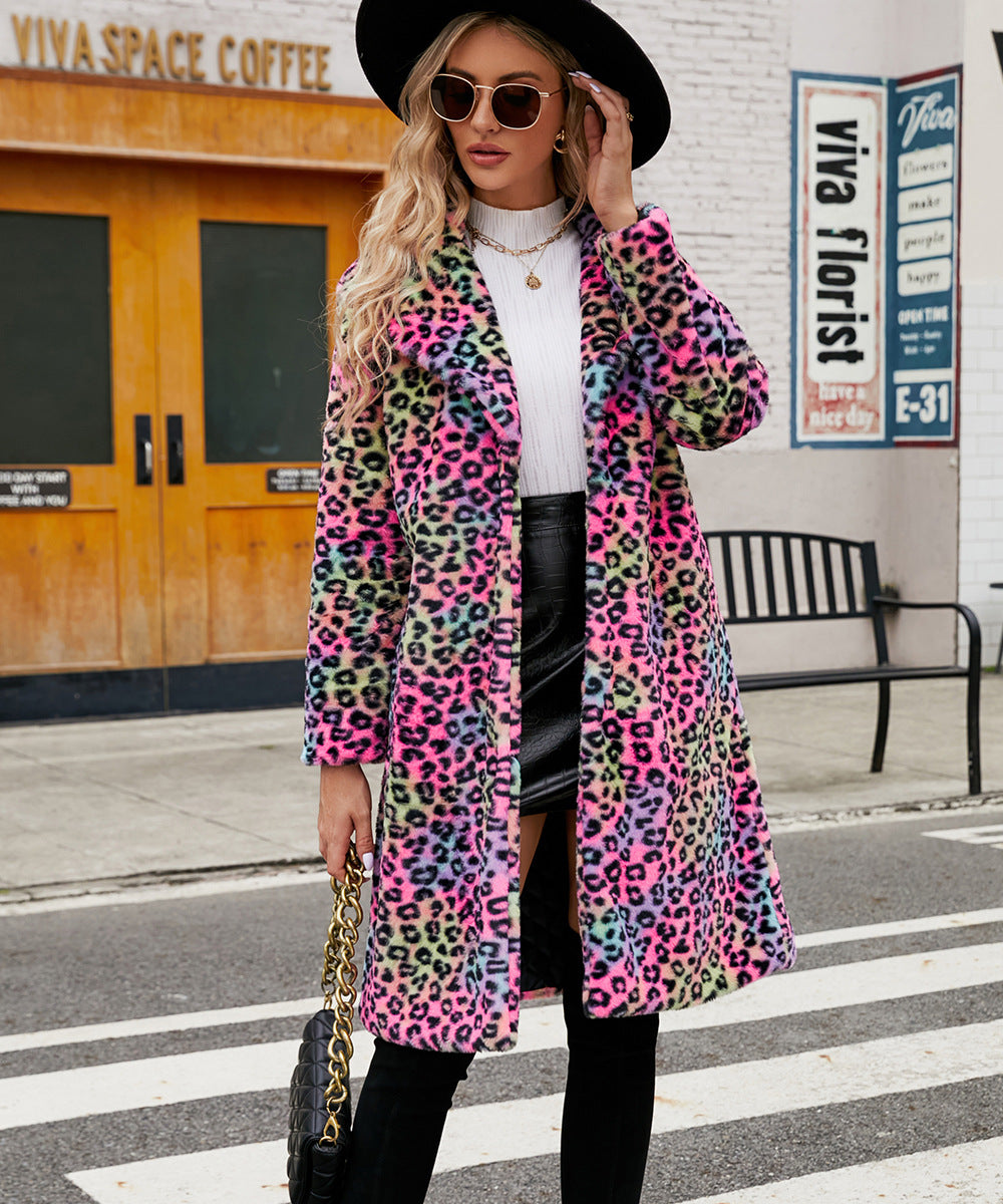 Damen Luxuriöser Kunstfellmantel mit Leopard-Design ModeGeist