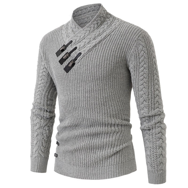 Herren Strickpullover mit elegantem Schalkragen und Zopfmuster ModeGeist