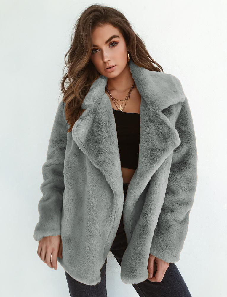 Damen Fleece-Mantel mit weitem Kragen und modischem Schnitt ModeGeist