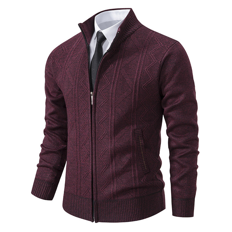 Herren Strickjacke mit modernem Zopfmuster und Stehkragen ModeGeist