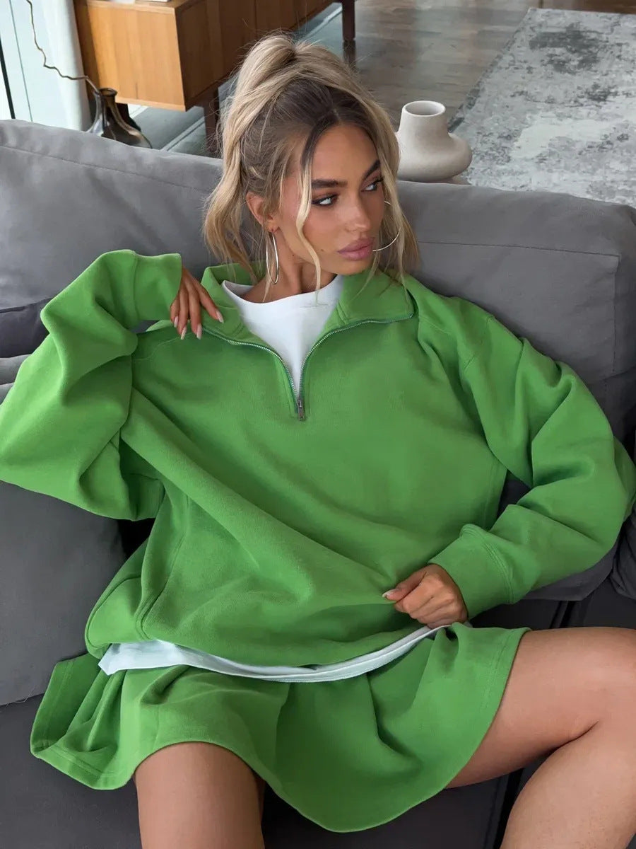 Damen sportlicher Pullover mit Kordelzug und Reißverschluss ModeGeist