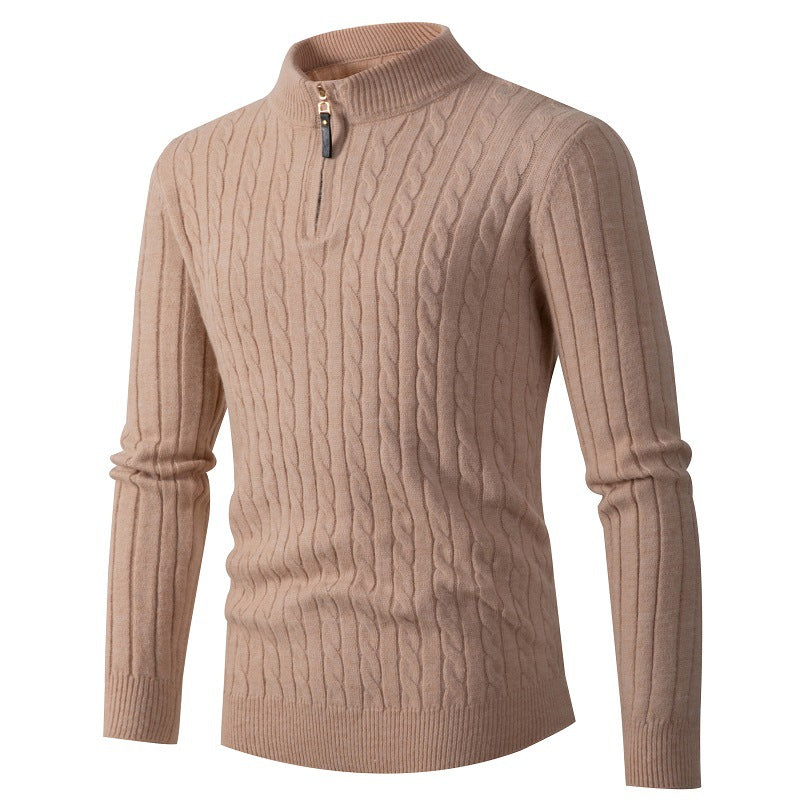 Herren Strickpullover mit modernem Reißverschluss und Zopfmuster ModeGeist