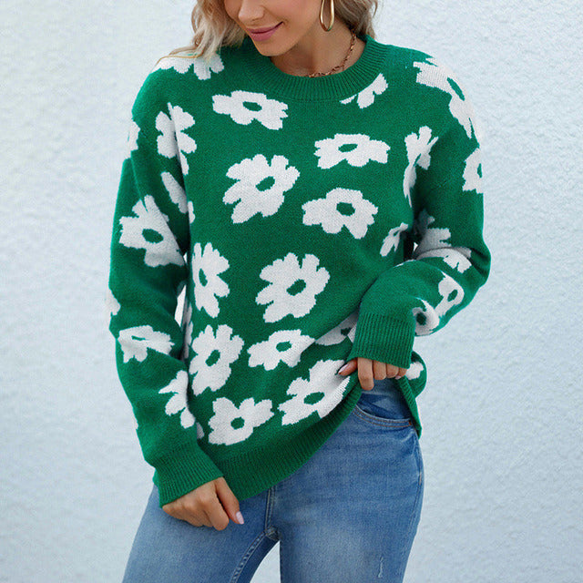 ModeGeist | Blumenkariertes Strickoberteil Acryl Bequem, Farbig