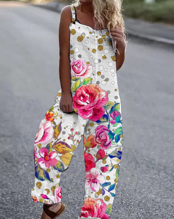 ModeGeist | Große Blumenmuster Leichte Stoff Latzhose