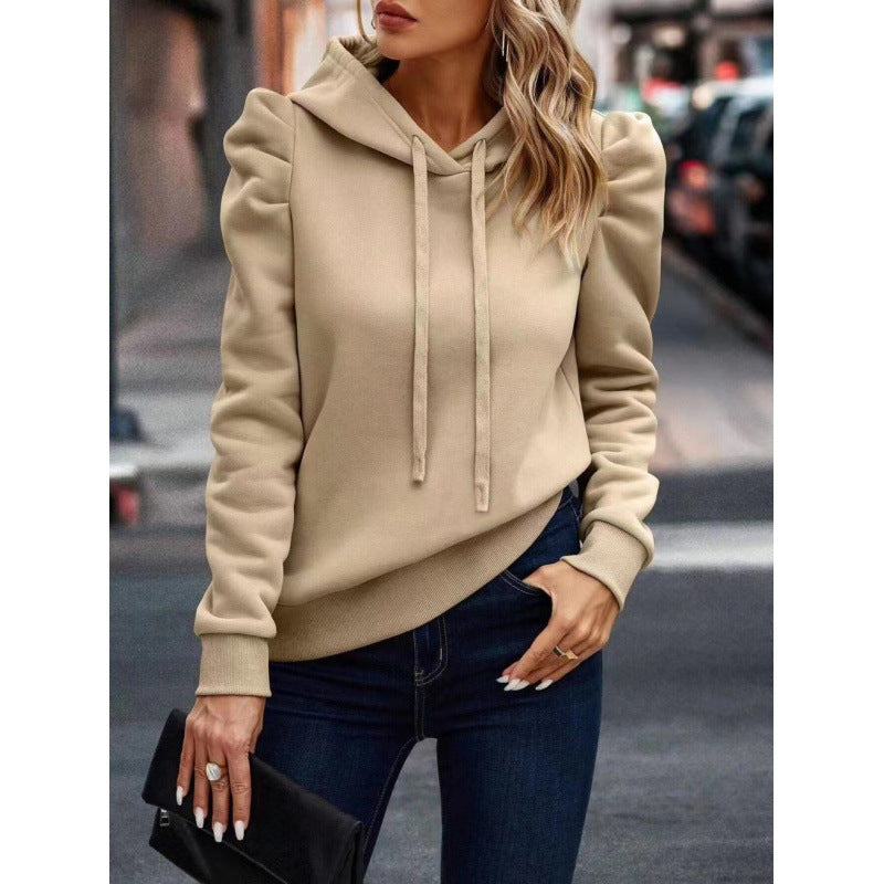 Damen modischer Kapuzenpullover mit Puffärmeln und praktischen Taschen ModeGeist