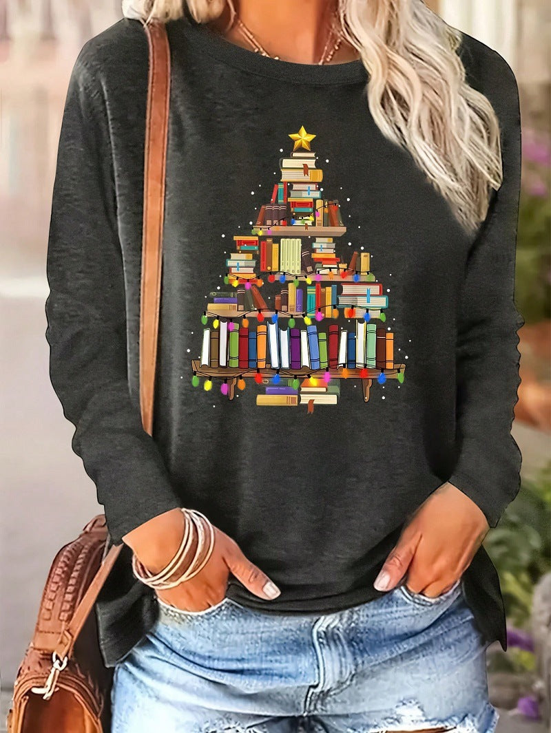 Damen lässiger Langarm-Pullover mit festlichem Bücher-Motiv ModeGeist