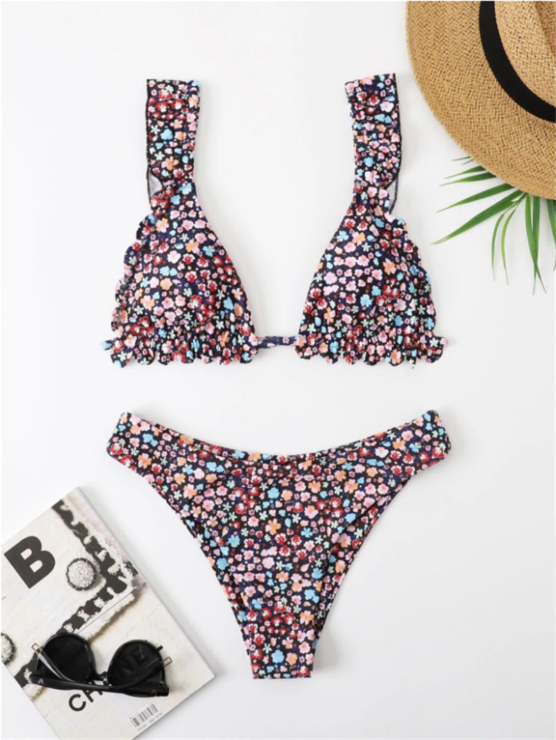 MODEGEIST Women's Floral Print Ruffled Bikini