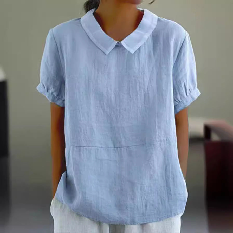 Leinenbluse für Damen: lässiger Schnitt, klassischer Kragen, halbe Ärmel, MODEGEIST