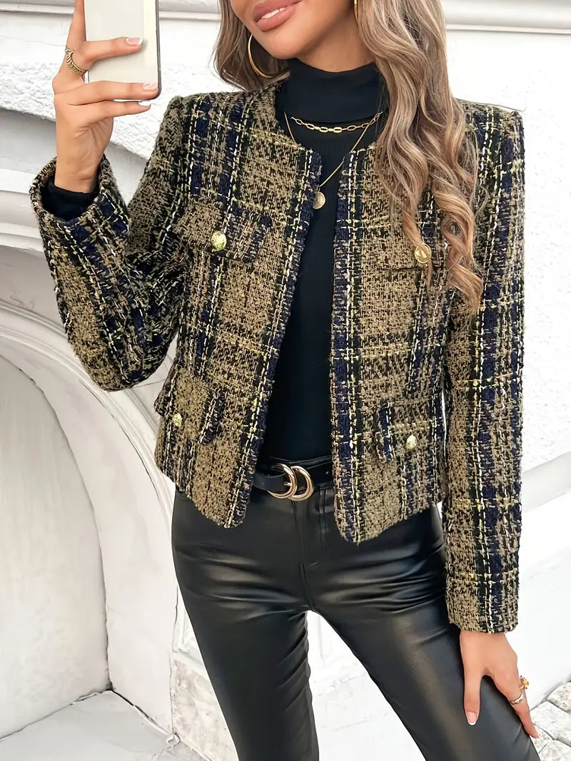 Damen Tweed-Blazerjacke mit goldenen Knöpfen ModeGeist