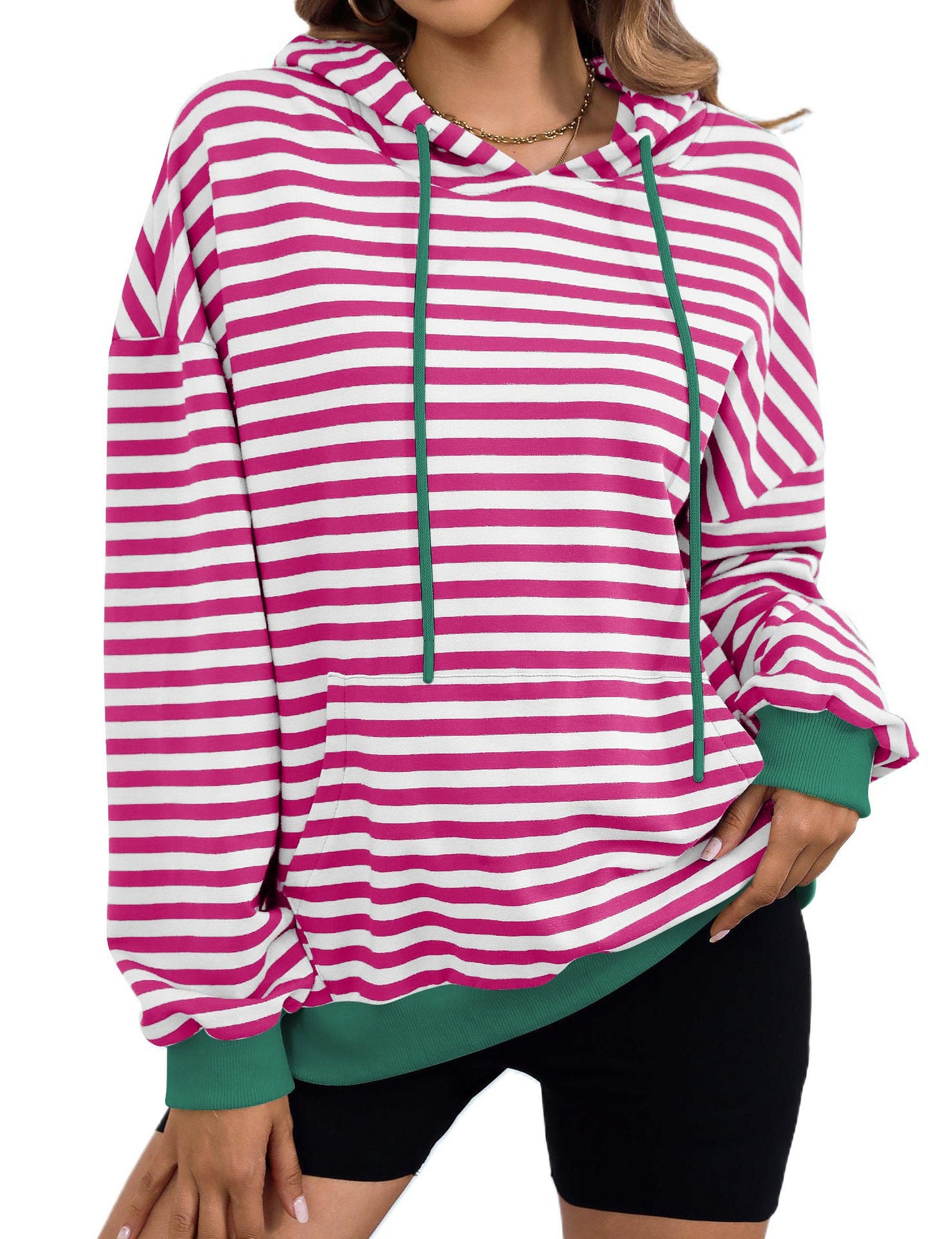 Damen gestreifter Kapuzenpullover mit stylischer Kängurutasche ModeGeist