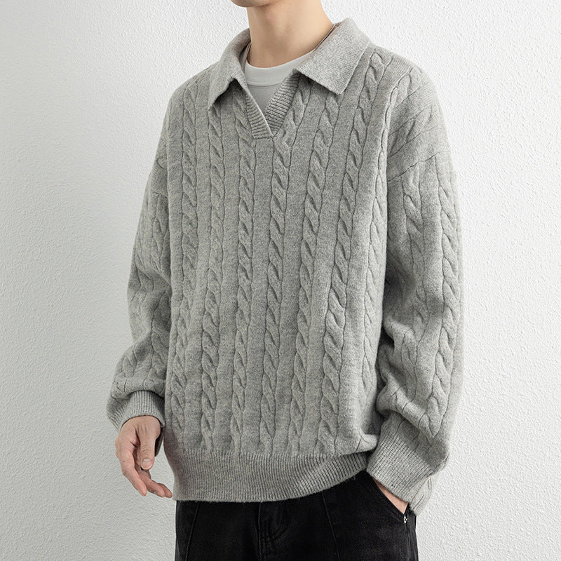 Herren Strickpullover mit Nautical Cable-Muster und klassischem Kragen ModeGeist