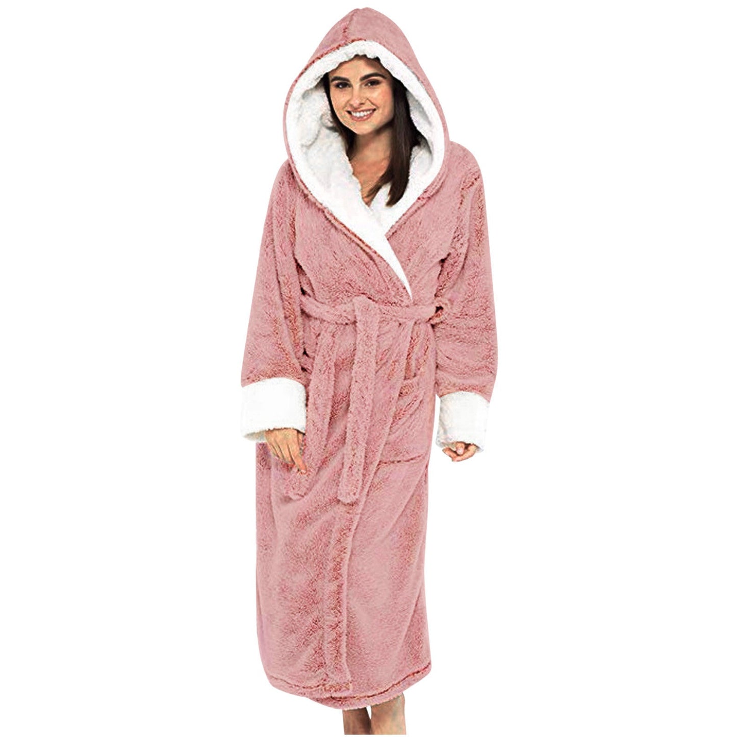 Damen Kuscheliger Fleece-Morgenmantel mit Kapuze und Gürtel ModeGeist