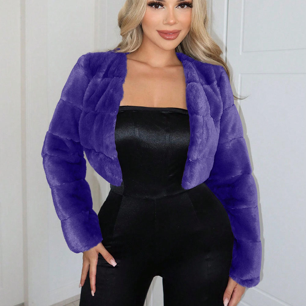 Damen Kurze Kunstpelzjacke mit breiten Ärmeln ModeGeist