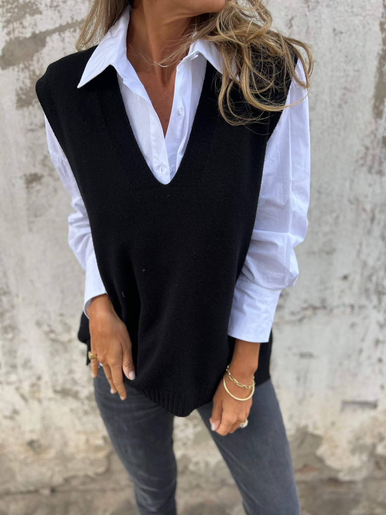 Damen hochwertiger V-Ausschnitt Strickpullover ModeGeist