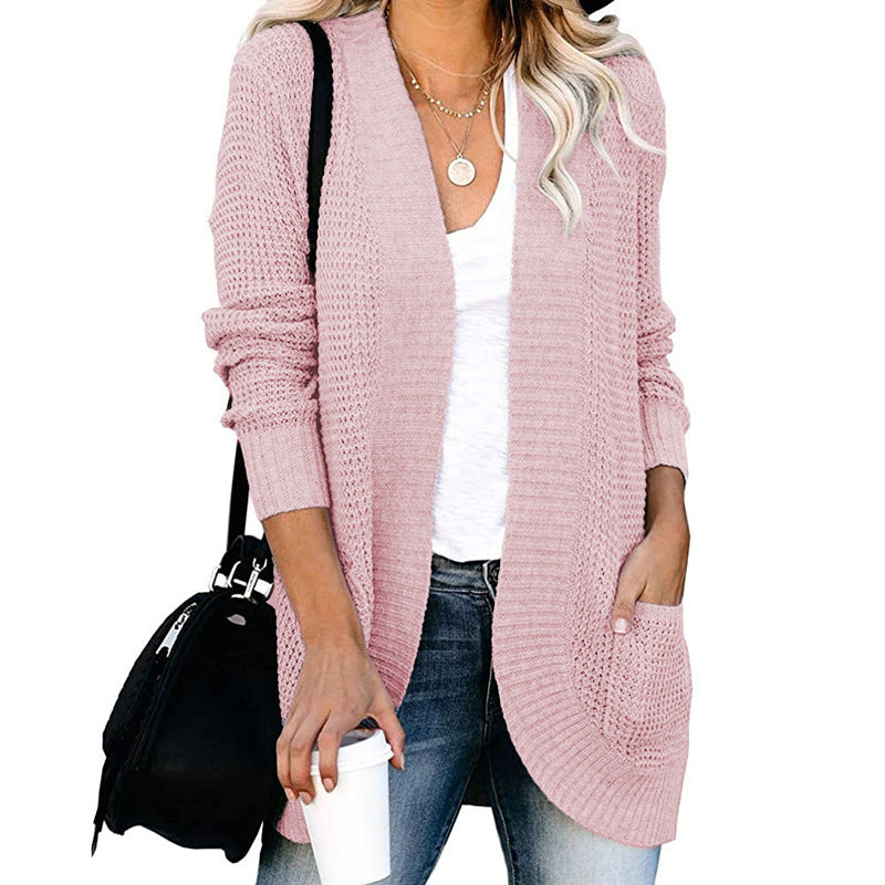 Damen lässige Strickjacke mit Taschen und offener Front ModeGeist
