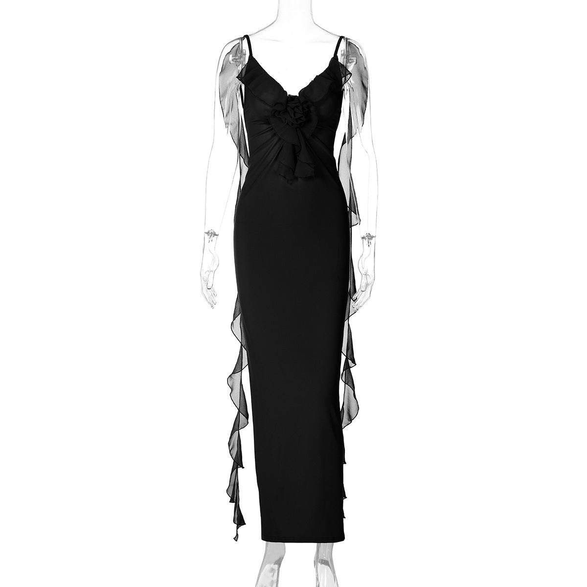 Modegeistig: Etui-Kleid für Damen mit transparenten Rüschen