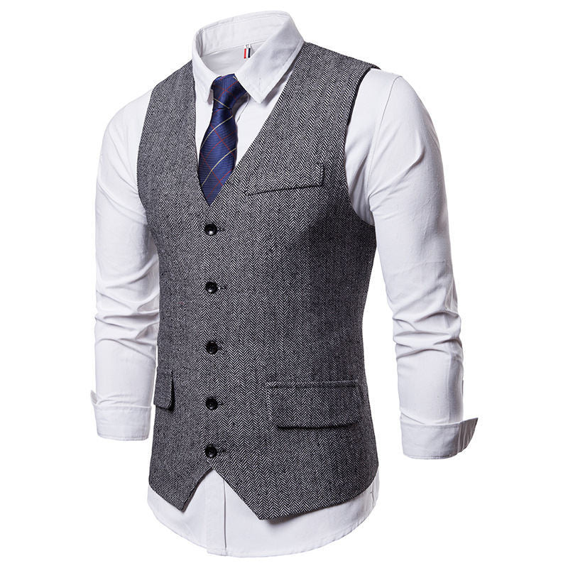 Herren elegante Weste im klassischen Herringbone-Design mit praktischen Taschen ModeGeist