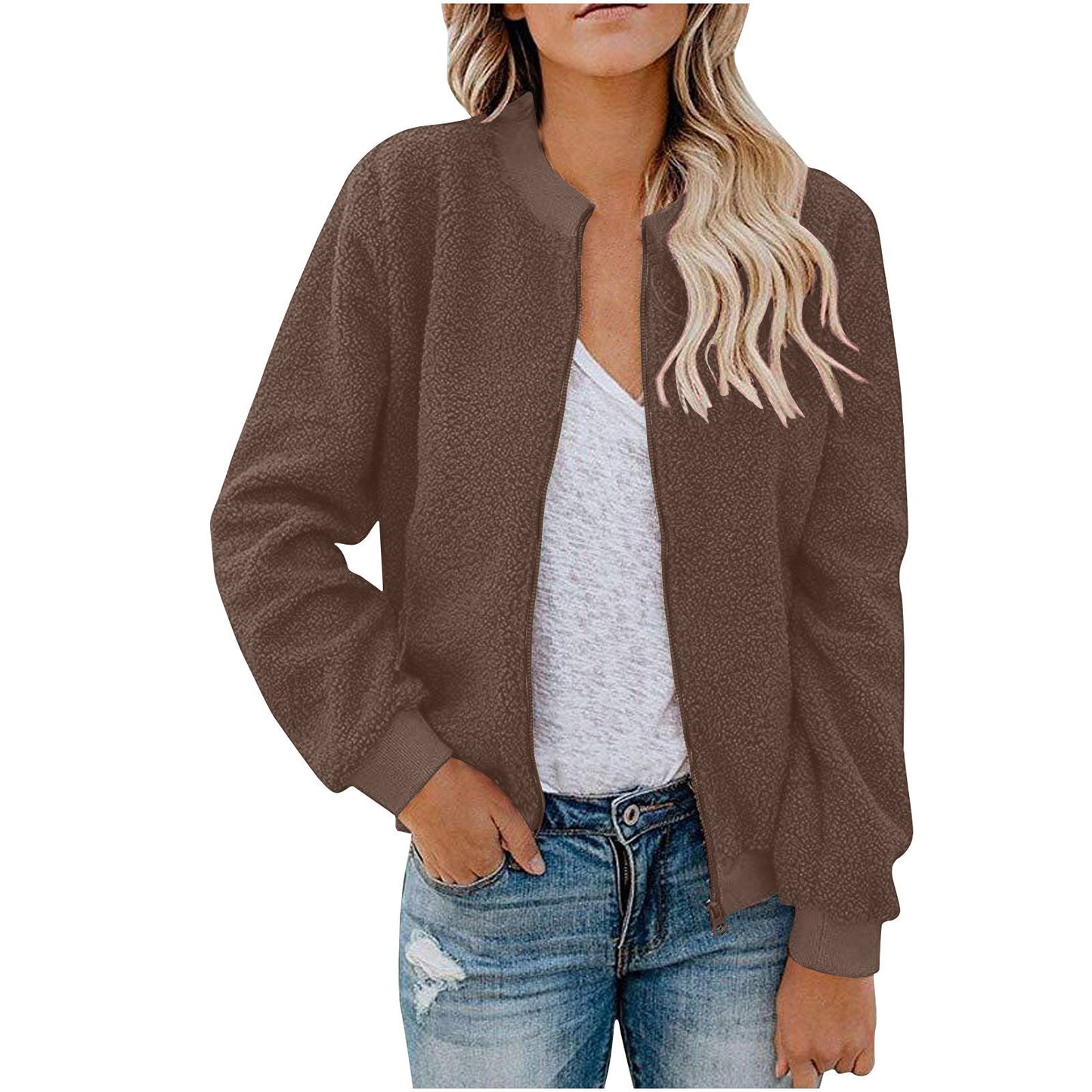 Damen Fleece Bomberjacke mit Stehkragen ModeGeist