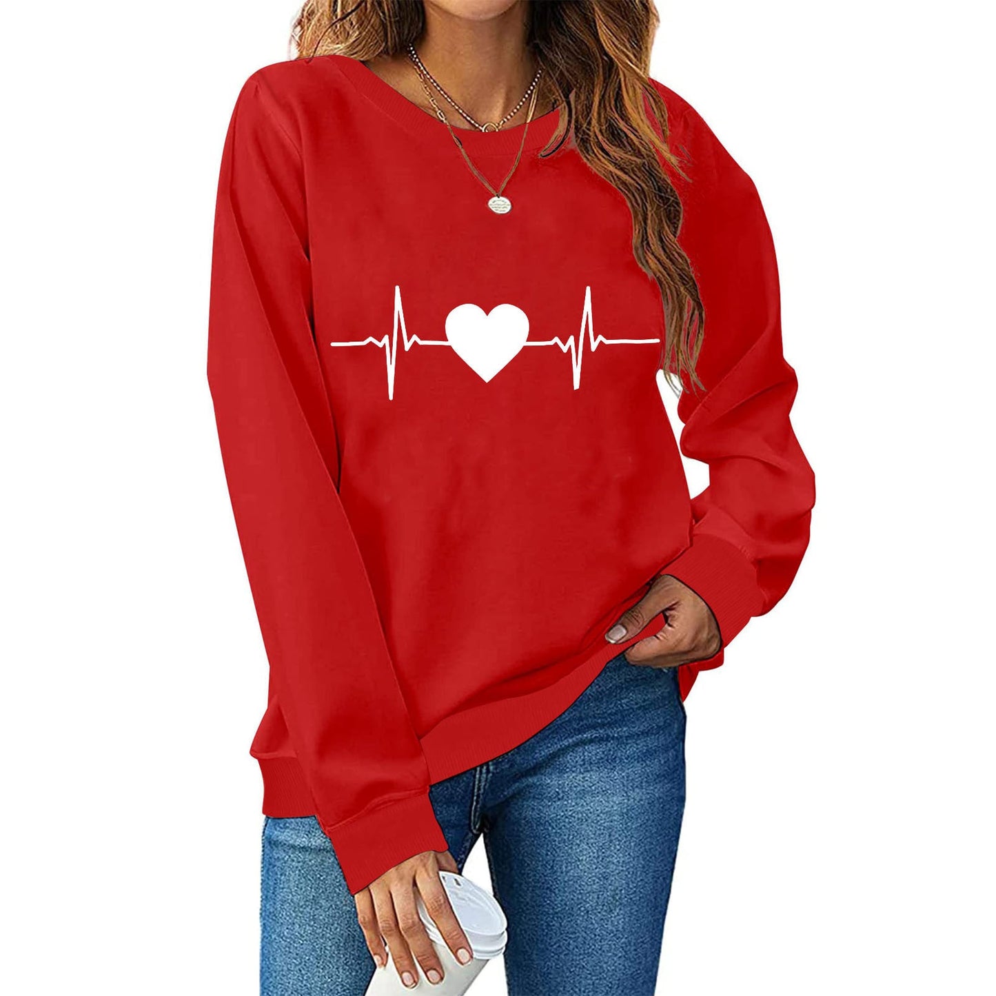 Damen Sweatshirt mit kreativem Herzschlag-Design ModeGeist