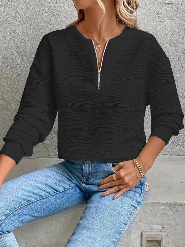 Damen Moderner Sweatshirt mit Halbreißverschluss und strukturiertem Design ModeGeist
