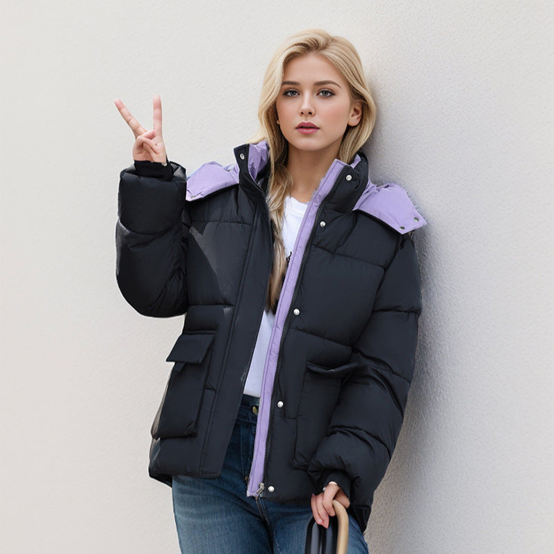 Damen gefütterte Pufferjacke mit großzügigen Taschen und abnehmbarer Kapuze ModeGeist