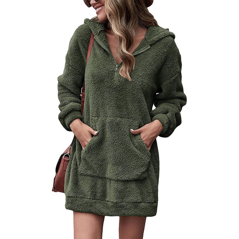 Kuscheliges Damen Fleece-Hoodie-Kleid mit Taschen von MODEGEIST