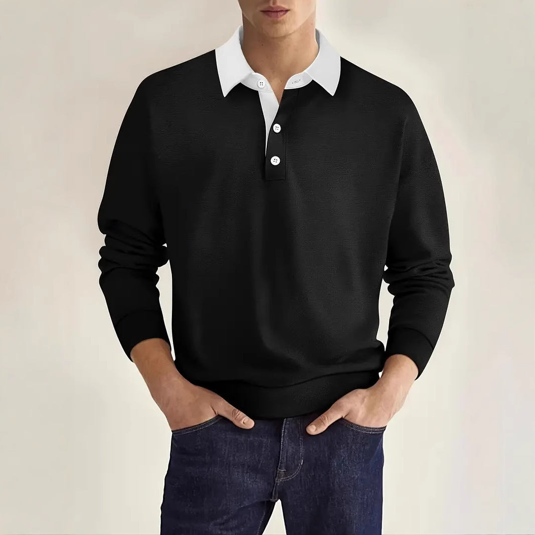 Herren eleganter Polopullover mit Knopfleiste und Kontrastkragen ModeGeist