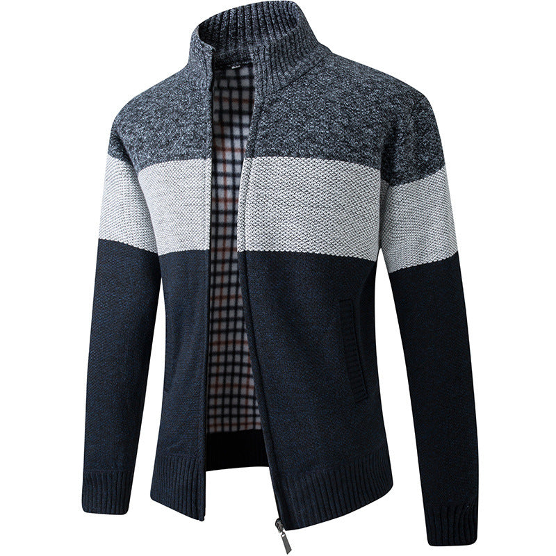 Herren Modische Strickjacke mit hohem Kragen und gestreiftem Design ModeGeist