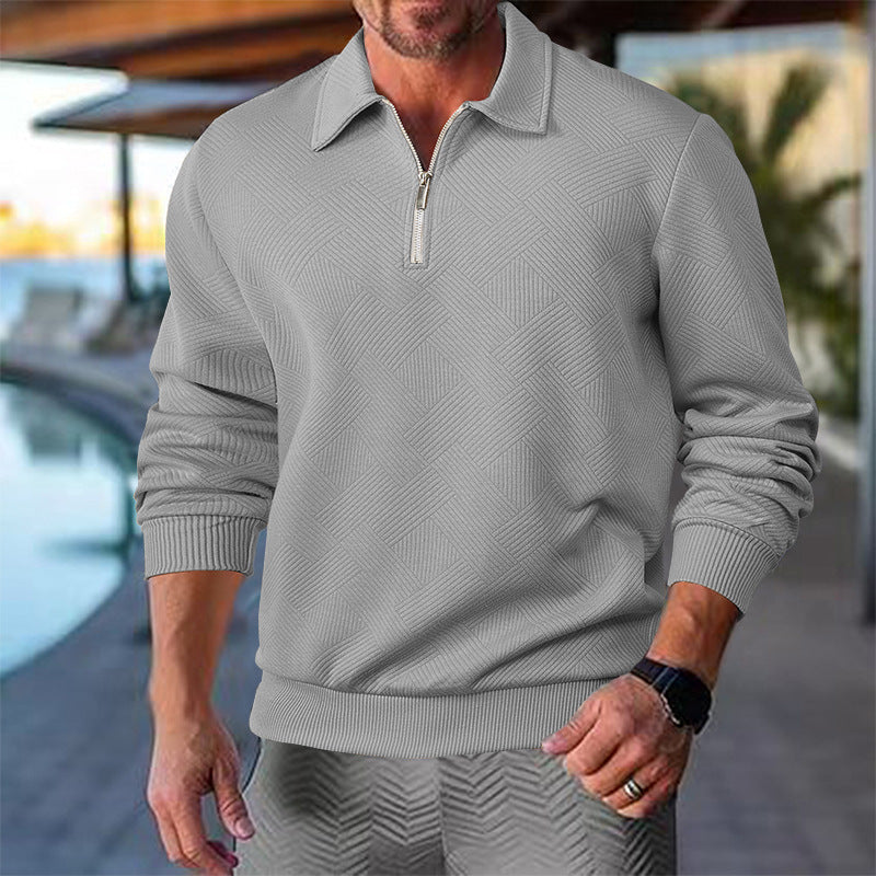 Herren Strickpullover mit kurzer Reißverschlussfront und strukturiertem Design ModeGeist